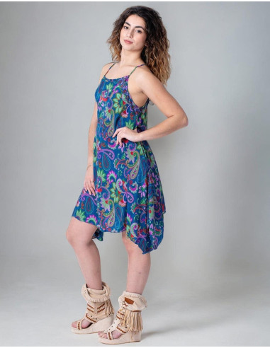 Abito in seta blu con stampa Paisley