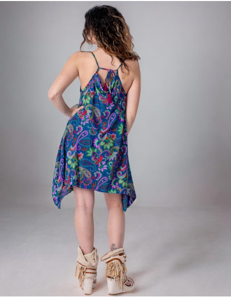 Blaues Seidenkleid mit Paisley-Print