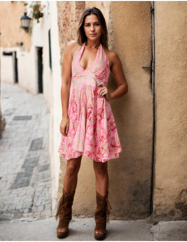 Robe courte en soie rose