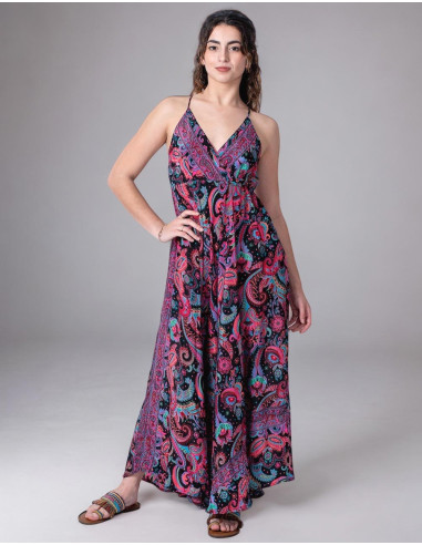 Vestido Longo de Seda com Desenhos Étnicos