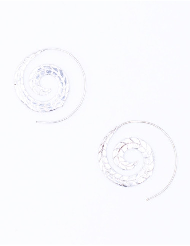 Ethnic Carved Silver Metal Earrings with...