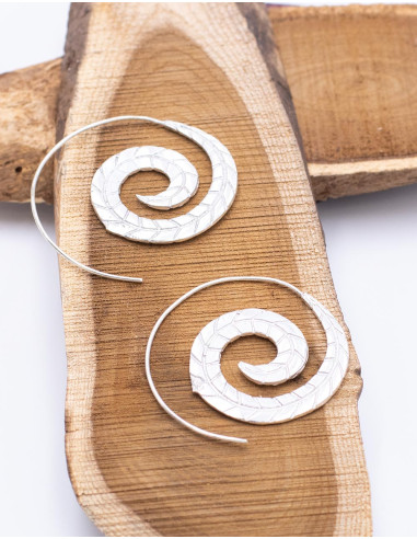 Ethnic Carved Silver Metal Earrings with...