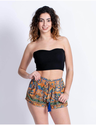 Shorts In Seta Con Stampa Paisley Fondo Arancione