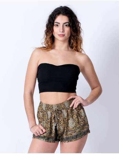 Short court en soie imprimé très cool dans les tons marron