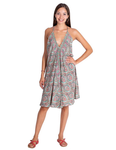 Robe dos nu en soie imprimée fraîche