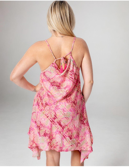 Fresh Printed Silk Dress in Pink Tones