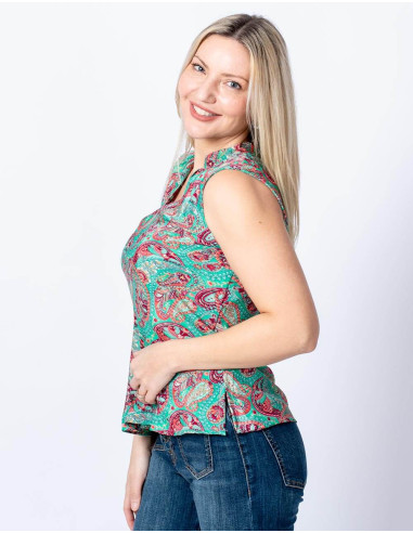 Basic and Cool Sleeveless Printed Silk T-shirt