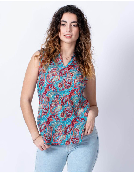 T-shirt en soie imprimé sans manches basique et cool