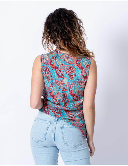 Basic and Cool Sleeveless Printed Silk T-shirt