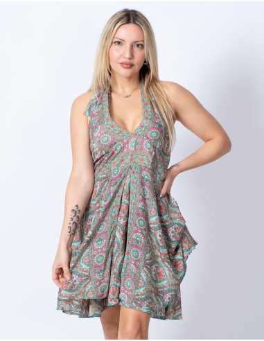 Short Dress with V Neckline and Open Back