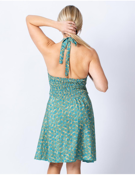 Kimago Short Dress with V Neckline and Open Back