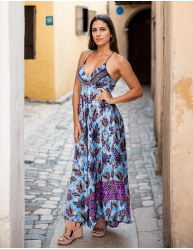 Robe longue en soie style Boho Kimago