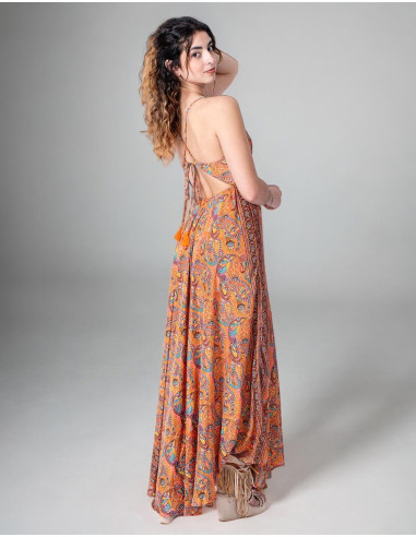 Robe Longue en Soie Imprimée Style Hippie avec...