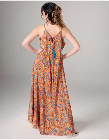 Long and Wide Paisley Printed Silk Dress