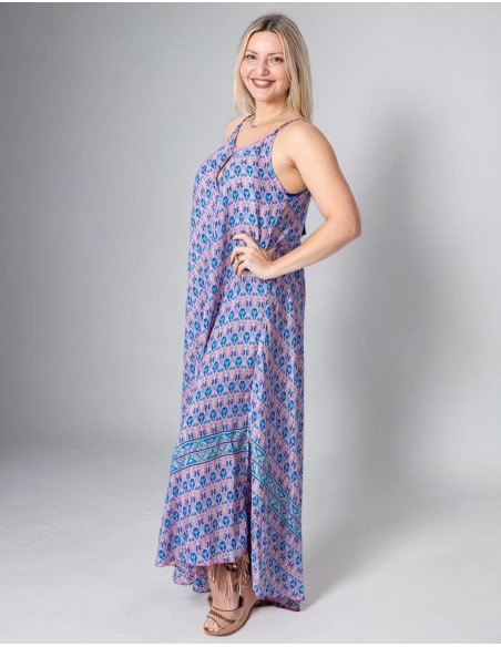Vestido longo e largo de seda