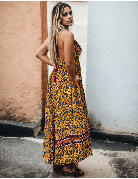 Robe longue dos nu en soie fraîche