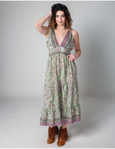 Summer Dress with Straps with Printed Silk Bow
