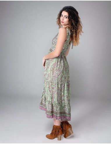 Robe d'été à bretelles avec nœud en soie imprimé