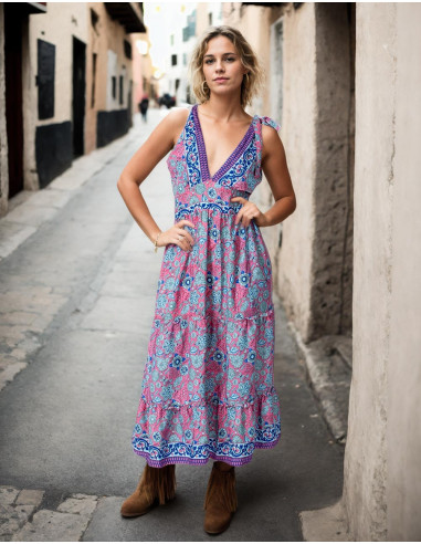 Robe en soie imprimée de fleurs fraîches