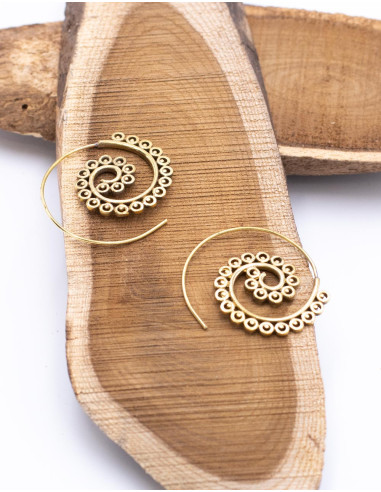 Carved Golden Brass Earrings from the Kimago Brand