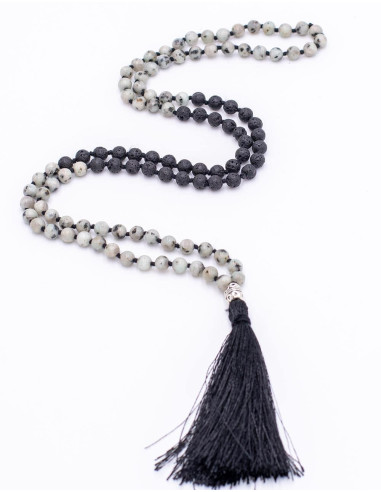 Tibetan Mala Howlite and Volcanic Rock
