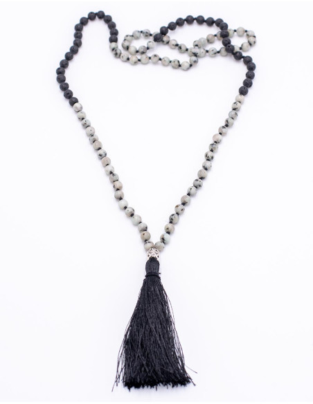 Mala Howlite tibétaine et roche volcanique