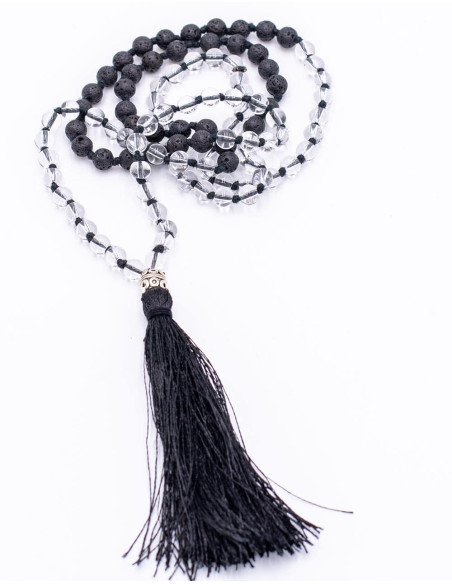 Japa Mala Quartz Crystal and Volcanic Rock