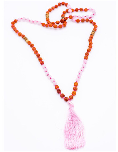 Japa Mala Quartz Rose et Rudraksha