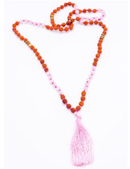 Japa Mala Rose Quartz and Rudraksha