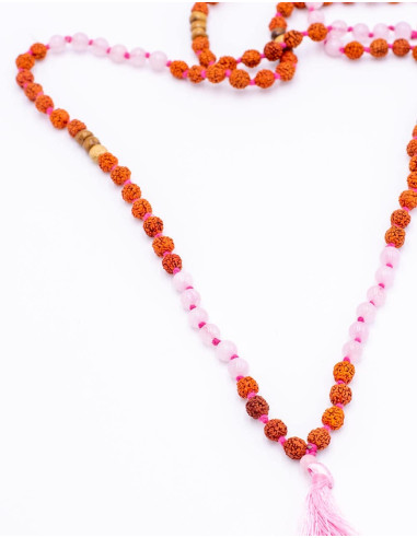 Japa Mala Quartzo Rosa e Rudraksha