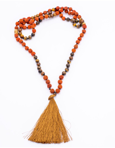 Mala tibetano Occhio di tigre e Rudraksha