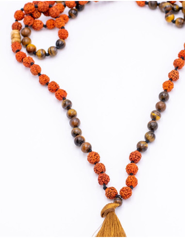 Tibetan Mala Tiger's Eye and Rudraksha