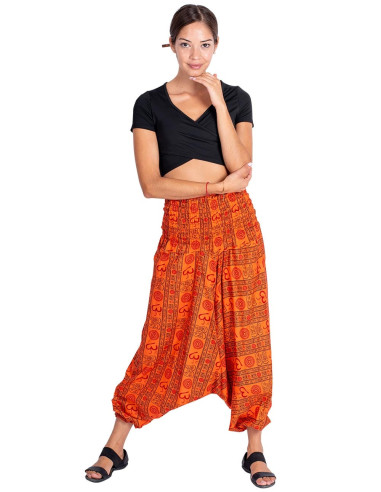 Orange hippie style saruel pants with Om symbol...
