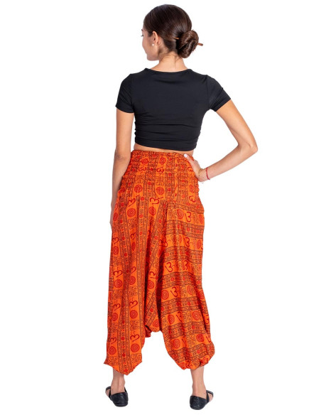 Orange hippie style saruel pants with Om symbol made of cotton