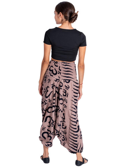 Brown cotton Afghan pants with irregularly drawn black Om symbols