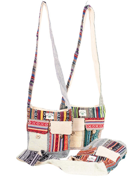 Hemp Crossbody Bag with Two Front Pockets - Hippie Style and Functional