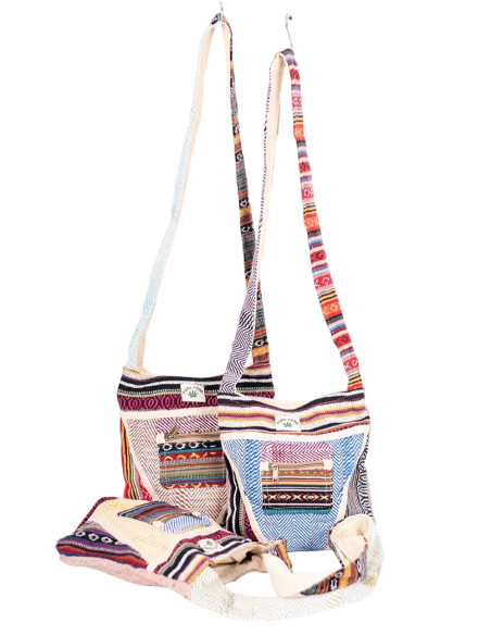Borsa a tracolla unisex in canapa stile hippie: naturale e molto elegante