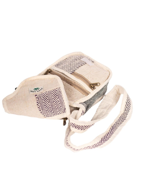 Unique Hemp Crossbody Bag: Indian Craftsmanship, Colorful Detailing and Multiple Pockets