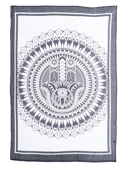 Tapeçaria de Mão Hamsa em Preto e Branco - Proteção e Estilo Boêmio