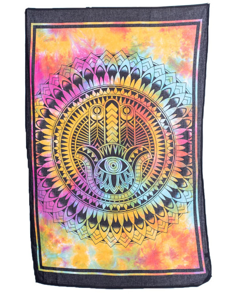 Arazzo multicolore a mano Hamsa tie-dye: protezione e stile bohémien