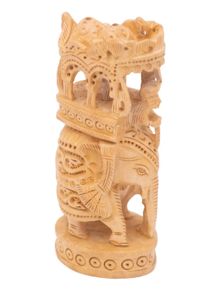 Estátua de elefante esculpida em madeira com altar - arte étnica de 6 polegadas