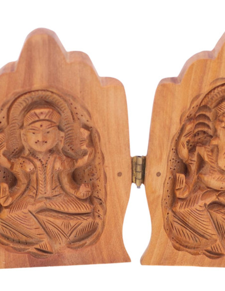 Statue von Hamsa-Händen mit Ganesha und Lakshmi im Inneren geschnitzt