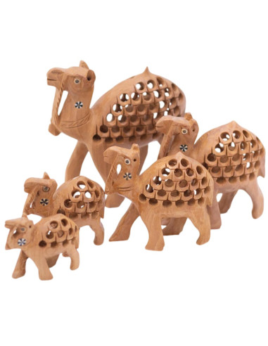 Set of 5 Carved Wooden Camels - Unique...