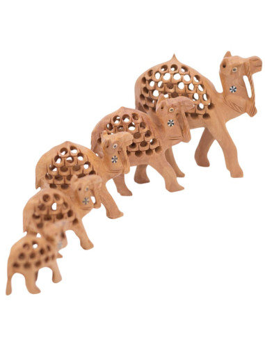 Conjunto de 5 camelos esculpidos em madeira -...