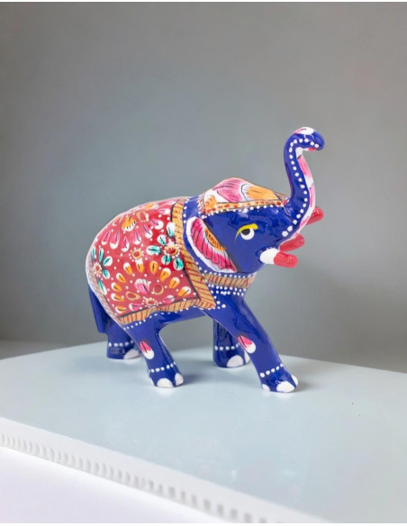 Hand Painted Metal Elephant Statue - Trunk Up, Positive Energy