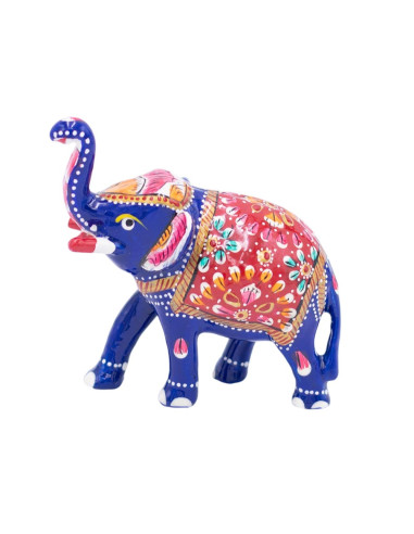 Hand Painted Metal Elephant Statue - Trunk Up,...