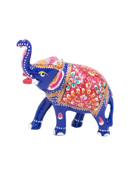 Hand Painted Metal Elephant Statue - Trunk Up, Positive Energy