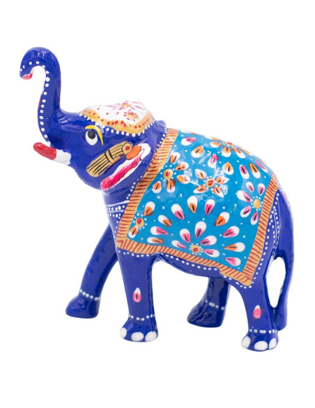 Hand Painted Metal Elephant Statue - Trunk Up, Positive Energy
