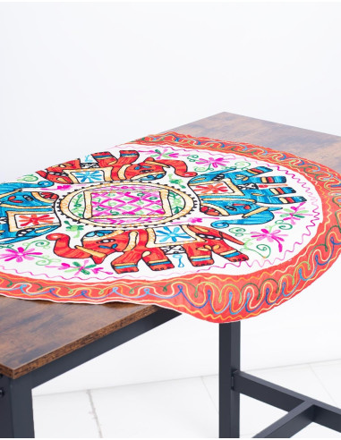 Handbestickte runde Tischdecke mit Elefanten – einzigartige Handwerkskunst aus Indien