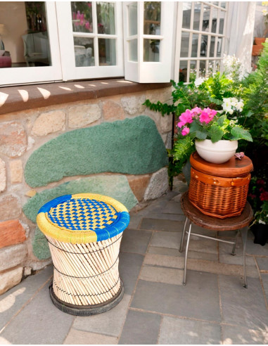 Tabouret en bambou tressé - Fabriqué à la main en Inde - Exclusif et confortable - 40x39 cm